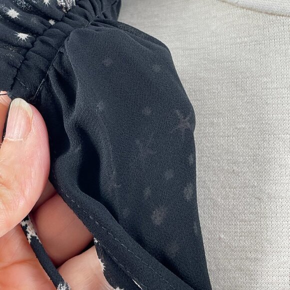 Current Air Black Gold Star Dot Print Long Sleeve Tiered Skirt Boho Mini Dress S - Picture 11 of 14